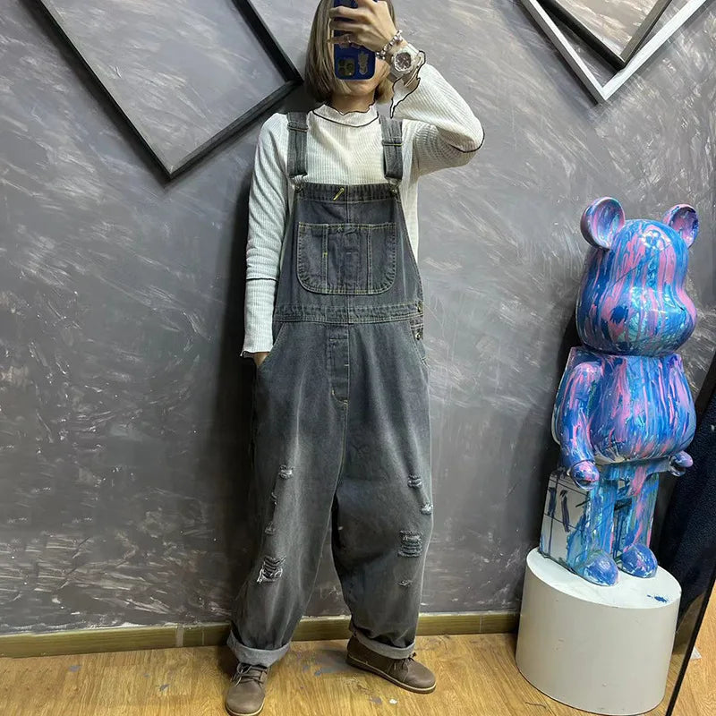 Jumpsuits Women Causal Loose Denim One Piece Mom Jeans Suspenders Overalls Wide Leg Long Pants High Waist Rompers Y2k Streetwear Aviola