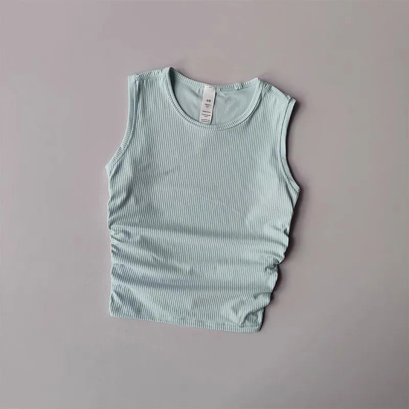 2024 Summer Women's Sports Vest Tank Vest Sleeveless Yoga Vest ruched Slim-fit Quick-dry Sports Tops Running Shirt Fitness Top Aviola