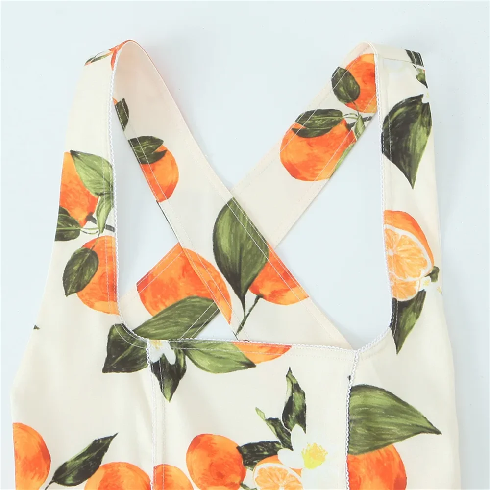 BM&MD&ZA2025cross-back design fruit print square collar simple casual suspender skirt summer new women's dress Aviola