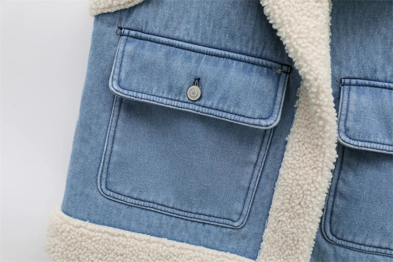 RARF 2024 women's new autumn and winter jeans do old wash and cashmere lamb vest women's top clip coat Aviola