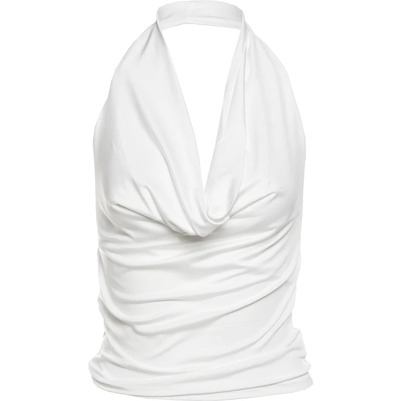 Nibber Swing Collar Vests Women Backless Halter Folds Skinny Street Versatile Daily Fashion Sexy Summer Temperament Mini Tops Aviola