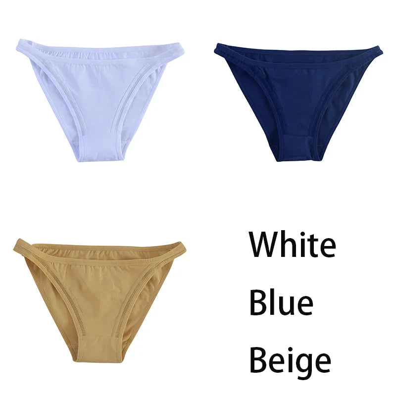 3Pcs/set Women Cotton Panties Female Mesh Underpants Solid Color Bikini Briefs Underwear Ladies Sexy Panty Girls Lingerie Aviola