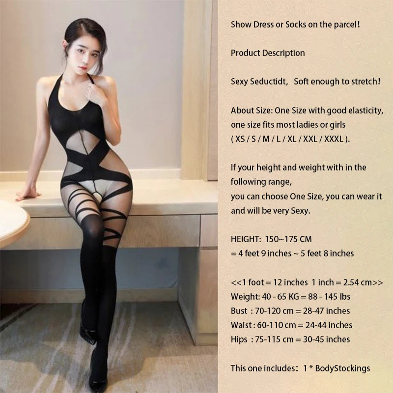 Erotic Lingerie Women Transparent Bra Set Sexy Catsuit Open Crotch Body Stockings Halter Backless Bodysuit Teddy Underwear Set Aviola