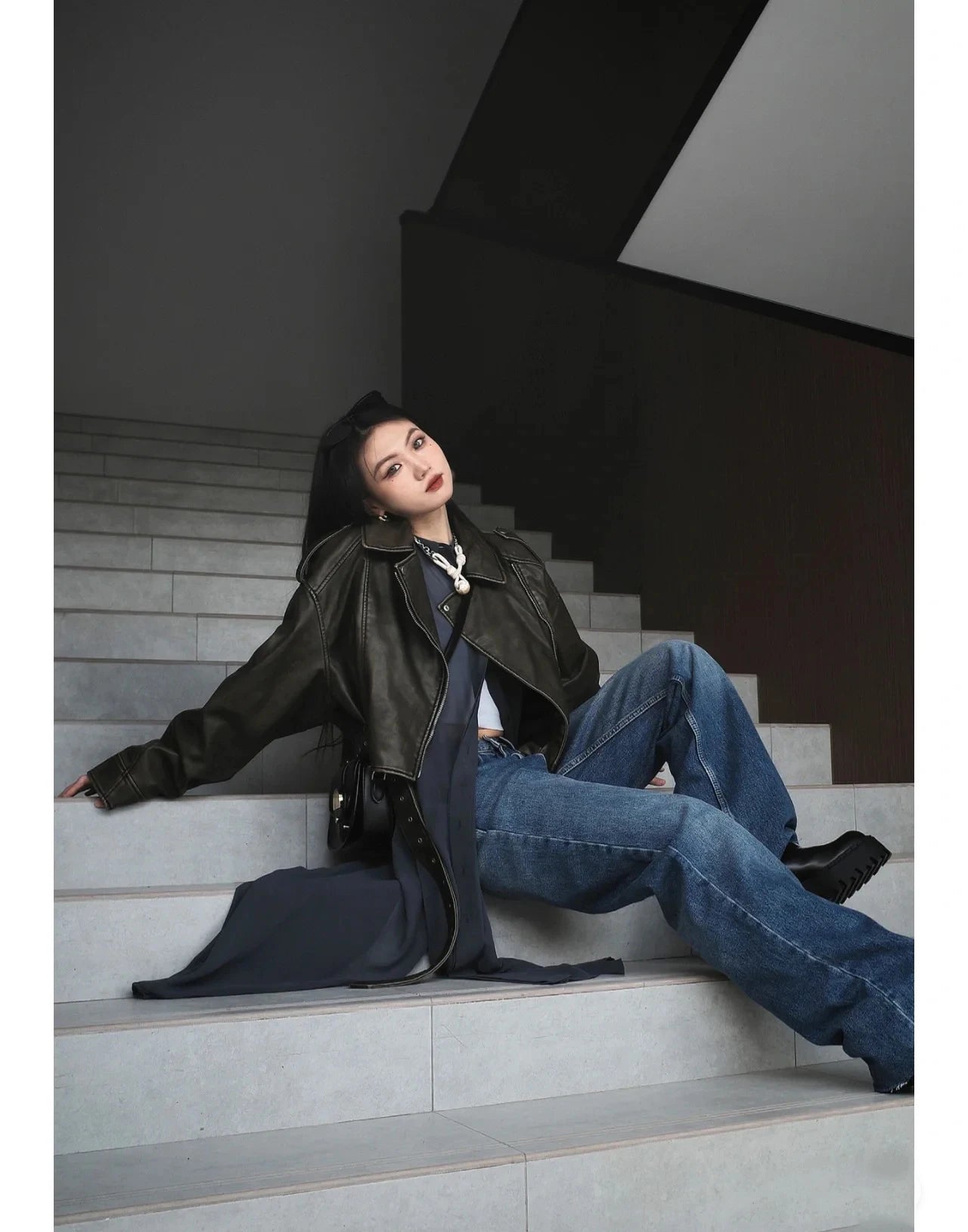 RARF Women's new vintage wash to do old short lapel long sleeve loose pu imitation leather jacket coat Aviola
