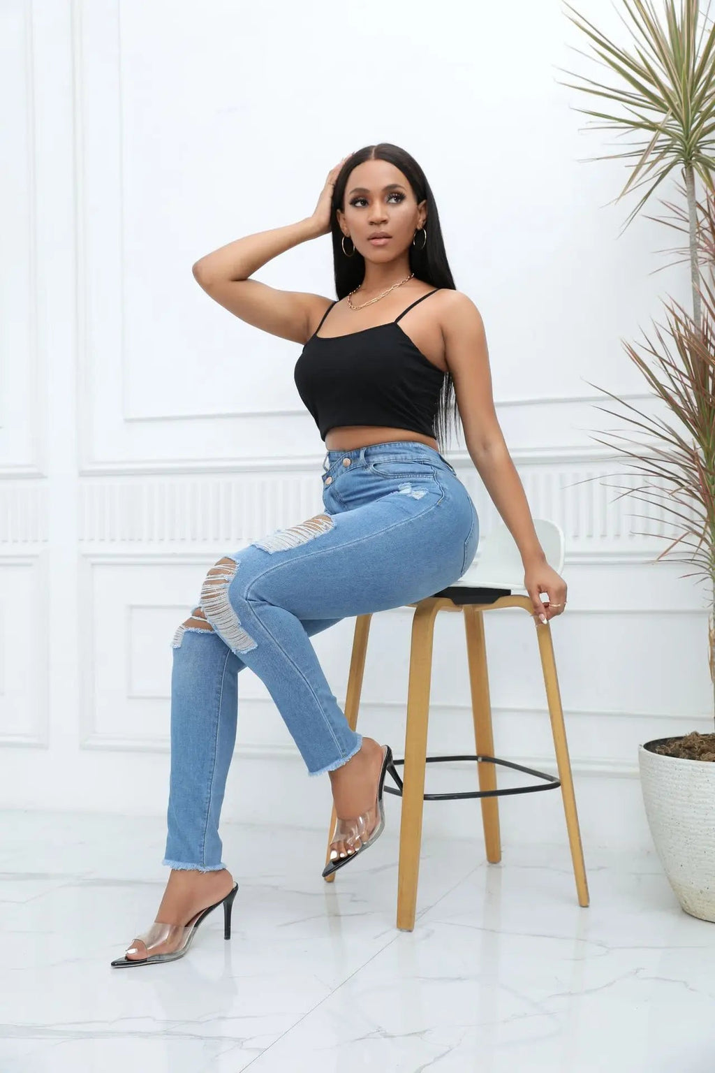 Jeans Women High Waist Pencil Pants Holes Denim Slim Fit Pockets Sexy Streetwear Mom Jeans Sheath Distressed Ankle Length 2025 Aviola