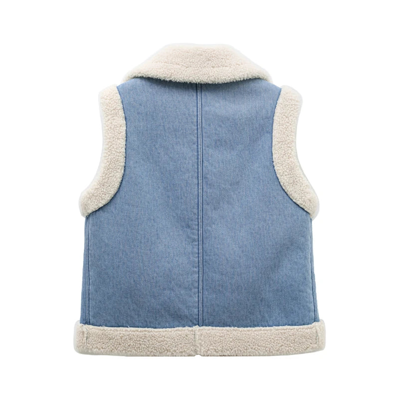 RARF 2024 women's new autumn and winter jeans do old wash and cashmere lamb vest women's top clip coat Aviola
