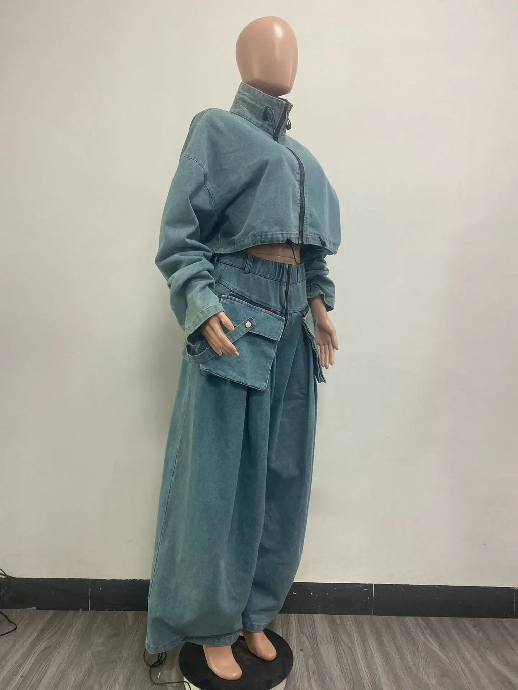 Denim Two Piece Sets Women Coat Jacket Wide Leg Pants Jeans Suits Matching Sets Trousers Outfits 2025 Y2k Streetwear Party Aviola