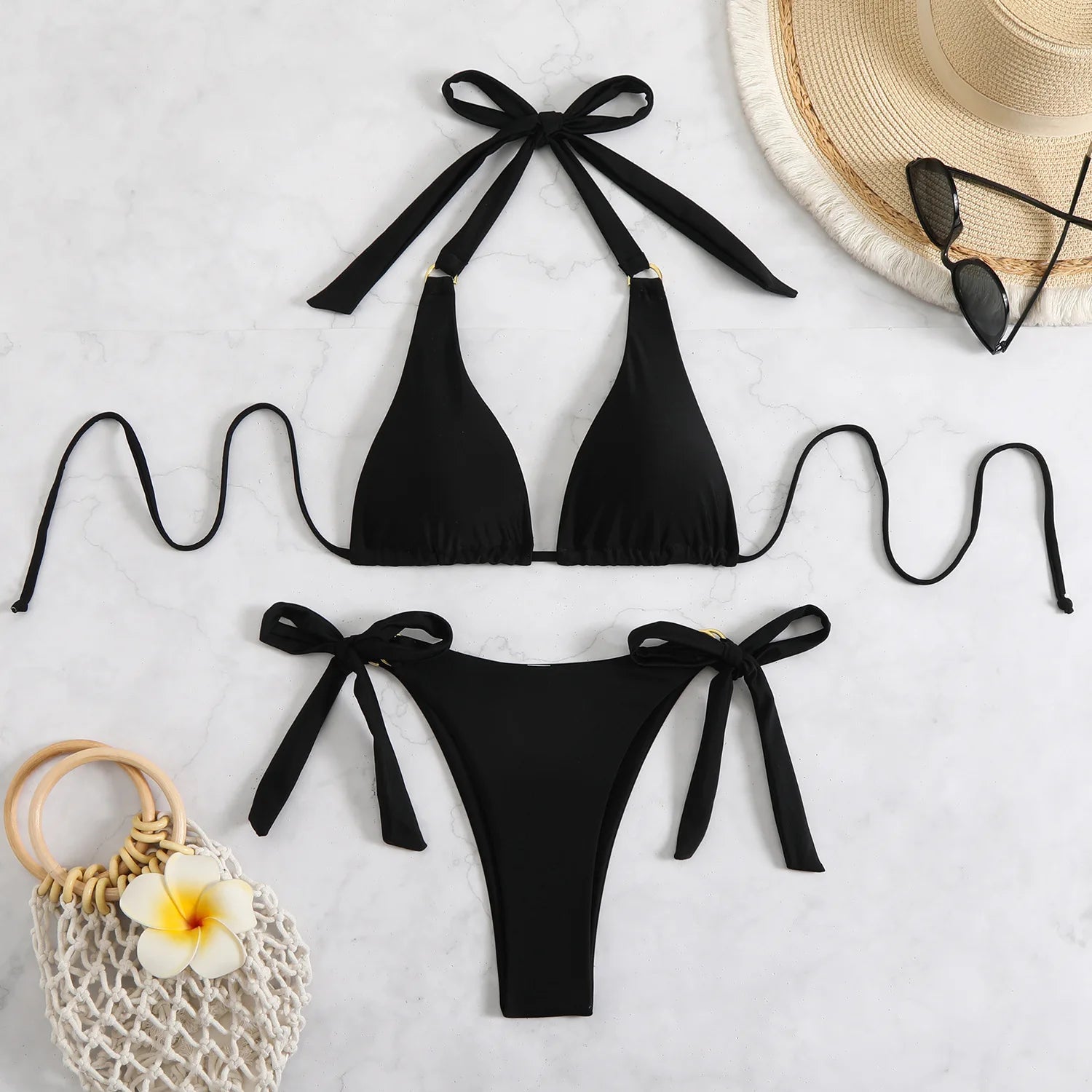 2025 Sexy Two-piece Women's Solid Swimsuit Tight Push-up Swimwear Summer Backless Bikini Brazilian Beach Mini Thong Bathing Suit Aviola