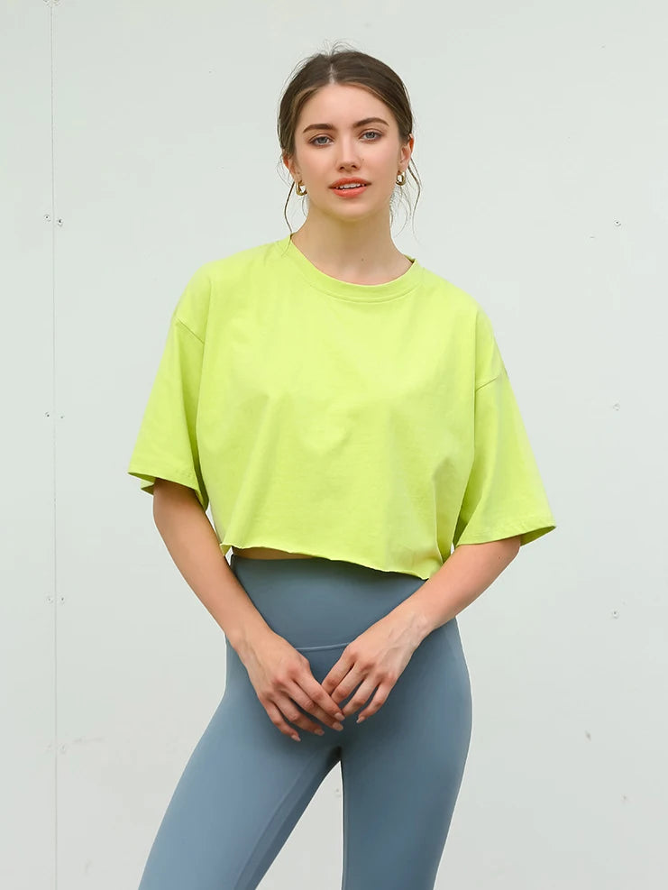 Y2K Outdoor Dance Sports Short sleeved Yoga Dress Women's Leisure Versatile Fitness Top Loose Sports T-shirt Aviola