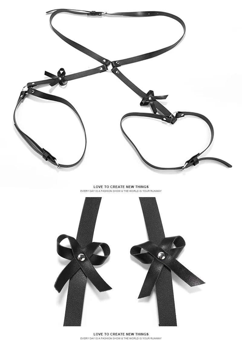 Gothic PU Leather Harness Buttock Garters Sexy Women's Lingerie Set BDSM Body Bondage Leg Harness Fetish Erotic Underwear Sets Aviola