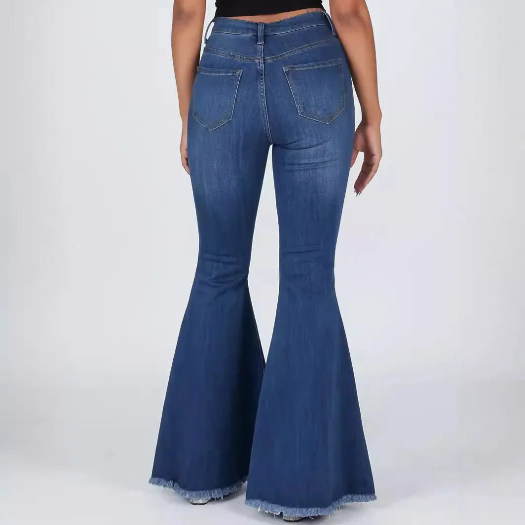Flare Pants Ripped Jeans for Women Streetwear Mid Waist Stretch Washed Distressed Casual Denim Trousers Hole Boot Cut Mom 2025 Aviola
