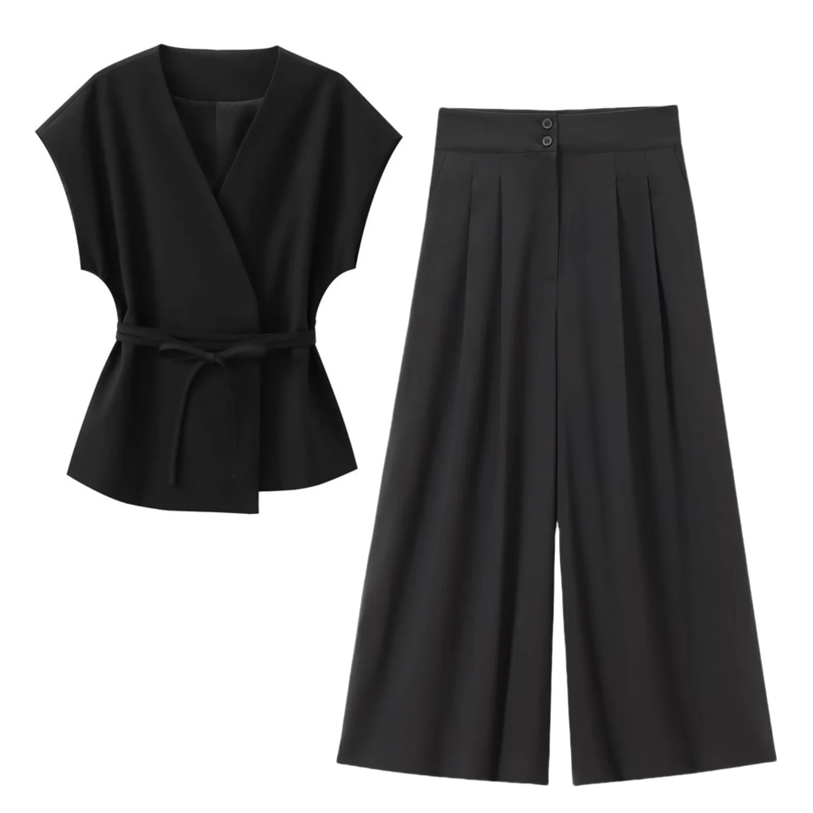 UNIZERA 2025 New Arrivals Women's Wear Elegant V-neck Sleeveless Lace-up Vest Jacket + High-waisted Casual Wide-leg Pants Set Aviola