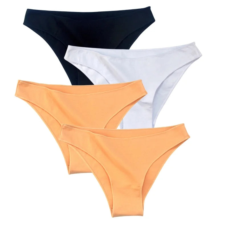 4Pcs/Set Cotton Panties Low Rise Briefs Solid Color Women Seamless Underwear Breathable Underpants Lingerie Comfy Intimate Aviola