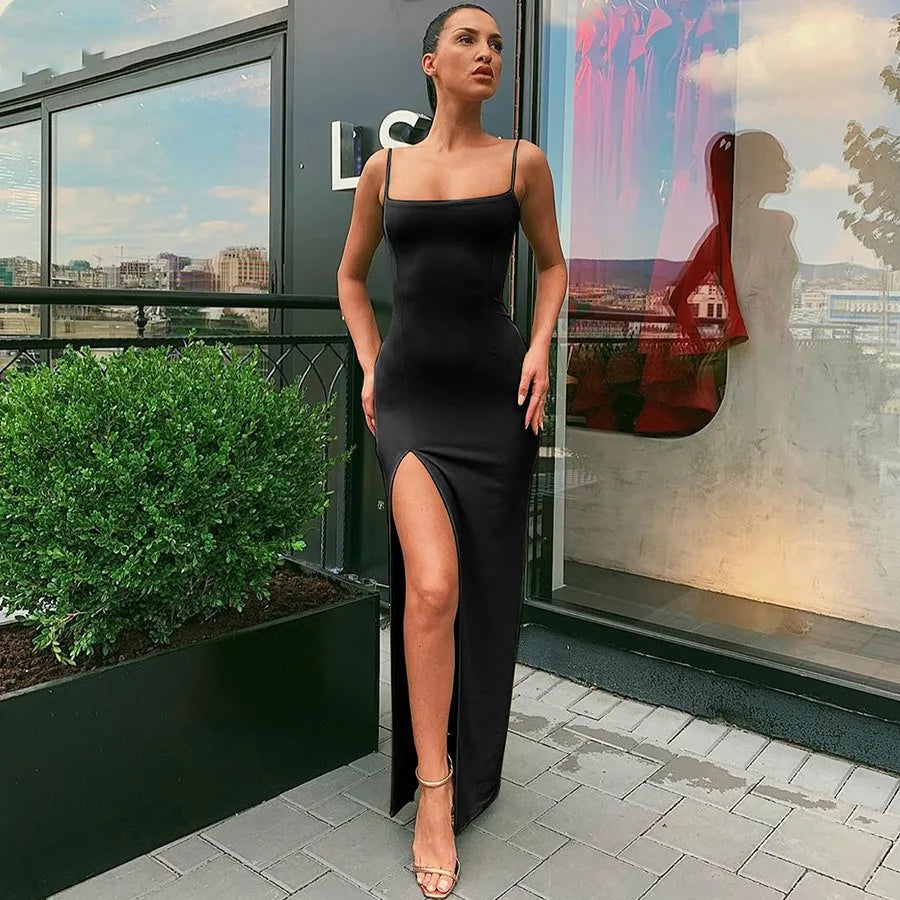 Y2K Summer Hot selling Women's Wear Slim Fit Off Back Sexy Split Dress with One Line Collar Aviola