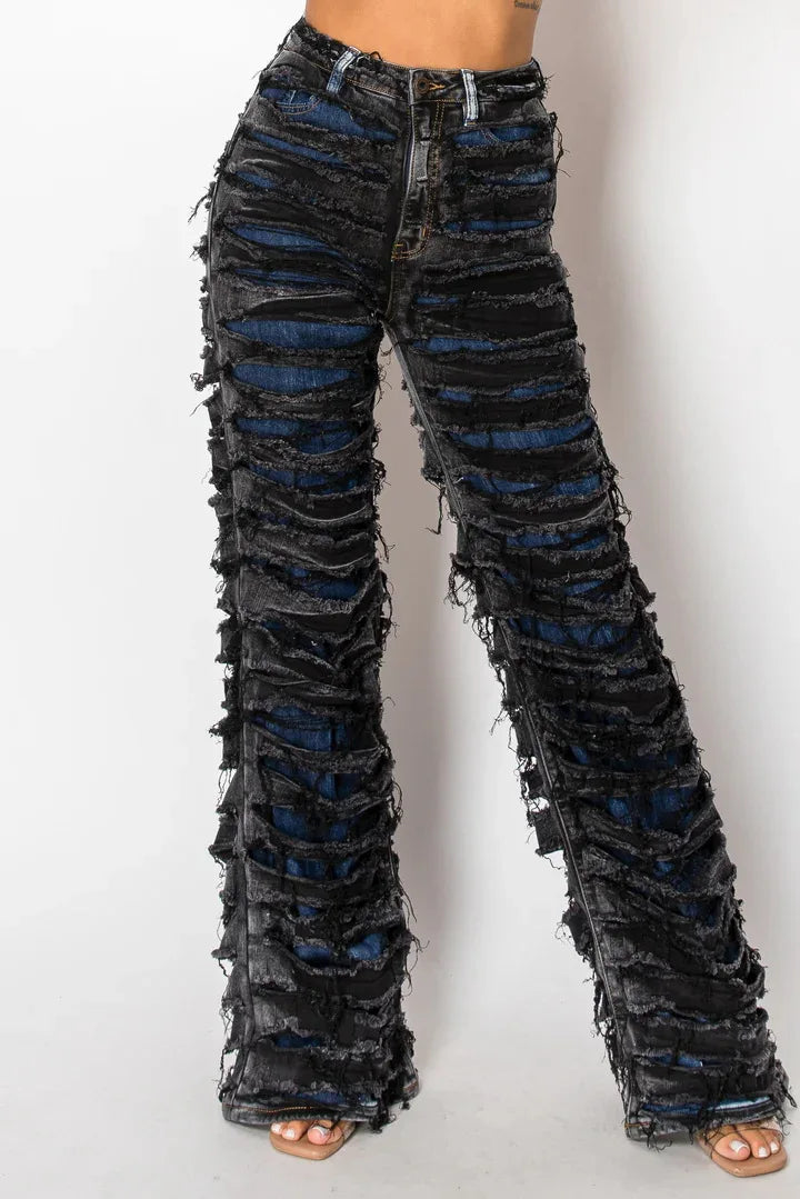 Vintage Jeans Straight Pants Women Double Hole Denim Trousers Streetwear High Waist Stretch Punk Gothic Y2k 2025 Floor Length Aviola