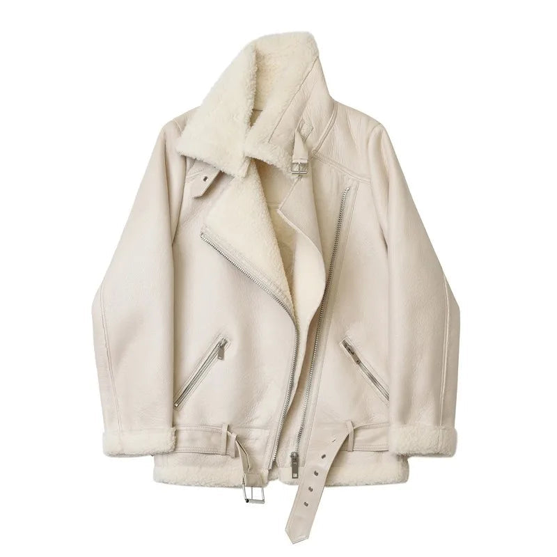 RARF The new  women's jacket with extra thick warm and extra thick lamb feather rider jacket with artificial fur Aviola