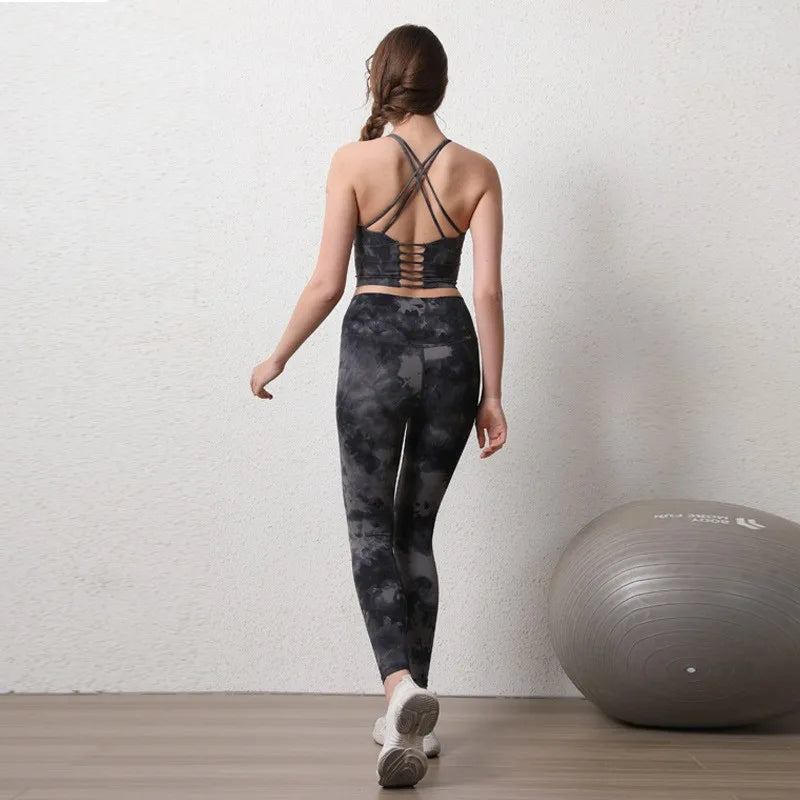 2PCS Seamless Women Yoga Set Workout Sportswear Fitness Crop Top Tie Dye High Waist Leggings Gym Clothing Two Piece Sports Suits Aviola