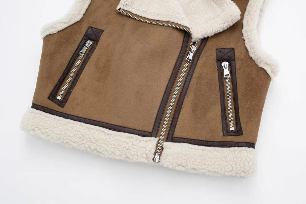 RARF ladies 2025 autumn new stand collar fur one double-sided short vest vest for women's coat warm and thick Aviola
