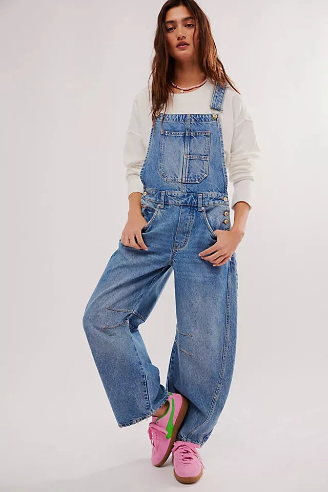 Jeans Women Denim Cargo Pants Wide Leg Long Pant Jumpsuit Y2k Streetwear Button Pocket Casual Straight Trousers Overalls Aviola