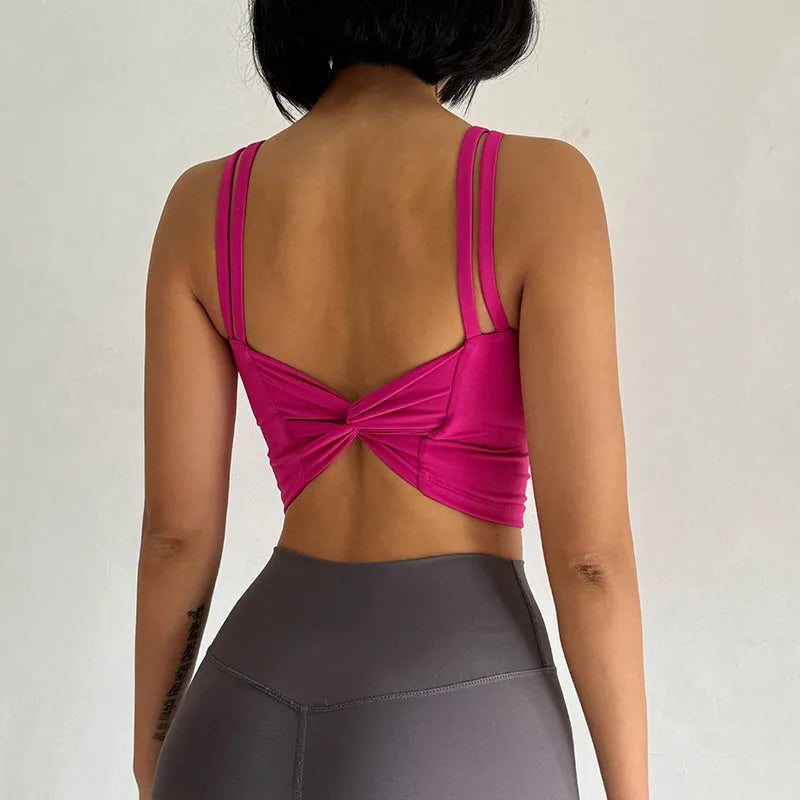 Women's Sports Bras Fitness Top, Sexy Lingerie, Push Up Fixed Pad, Yoga Bra, Back knotted Underwear, Running Vest, Gym Tops Aviola
