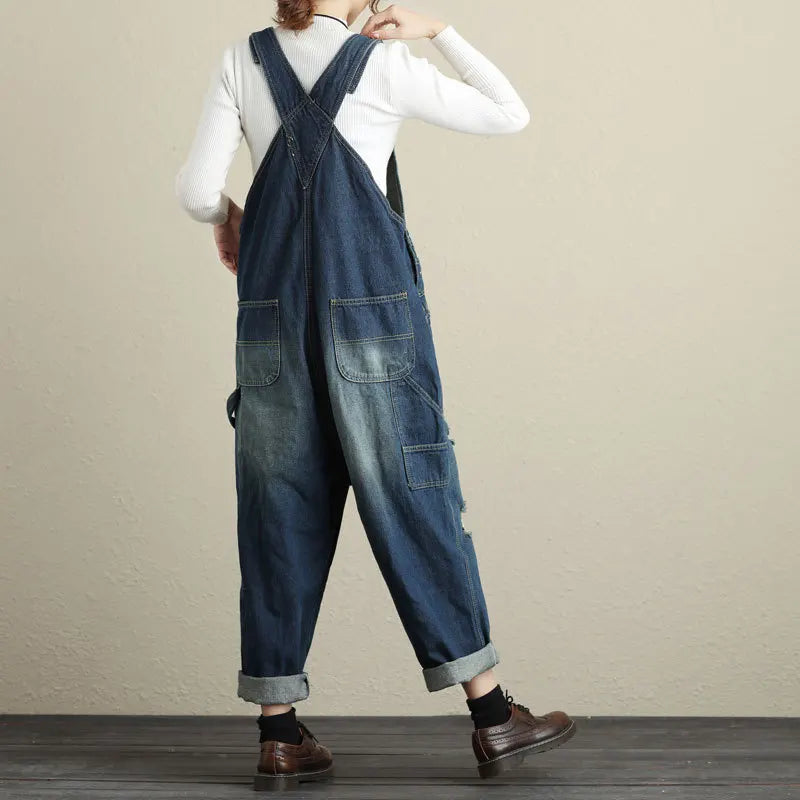 Jumpsuits Women Causal Loose Denim One Piece Mom Jeans Suspenders Overalls Wide Leg Long Pants High Waist Rompers Y2k Streetwear Aviola