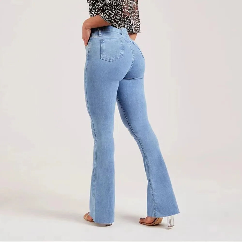Women Jeans Flare Pants Denim Washing Loose Fit Bootcut Pockets High Street Slight Strech Solid Full Length Spring 2024 Aviola