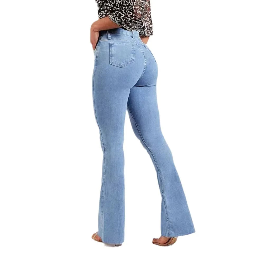 Women Jeans Flare Pants Denim Washing Loose Fit Bootcut Pockets High Street Slight Strech Solid Full Length Spring 2024 Aviola