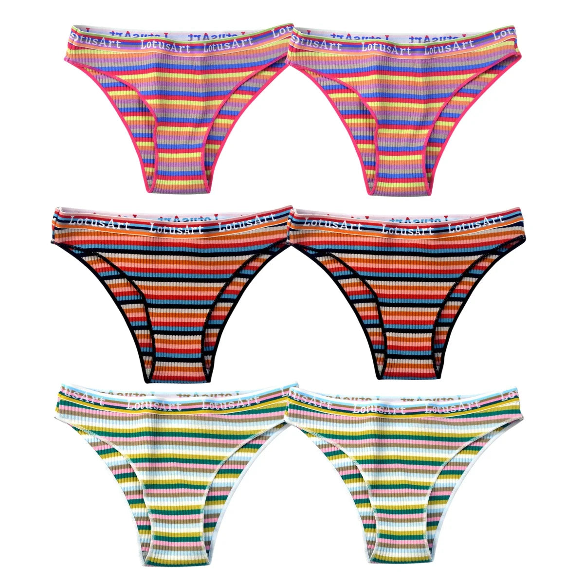 6PCS/Set Cotton Panties For Women Striped Briefs Low Waist Bottoms Female Sports Underpants Seamless Underwear Sexy Lingerie Aviola