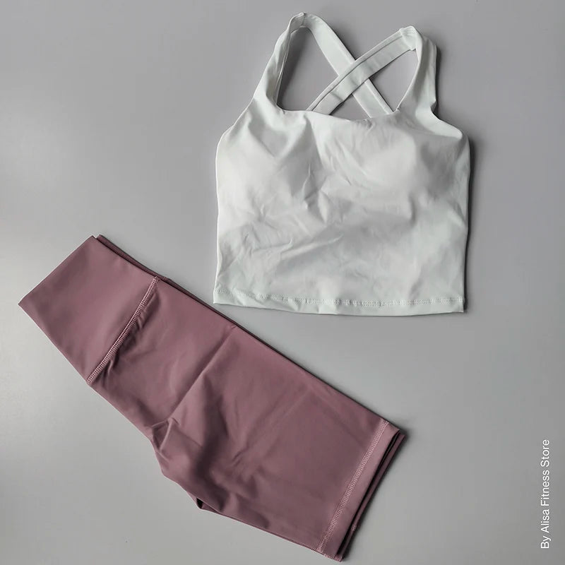 2PCS  Women Yoga Set Workout Sports Bra Set Sportswear Gym Clothing Fitness Long Sleeve Crop Top High Waist Shorts Sports Suits Aviola