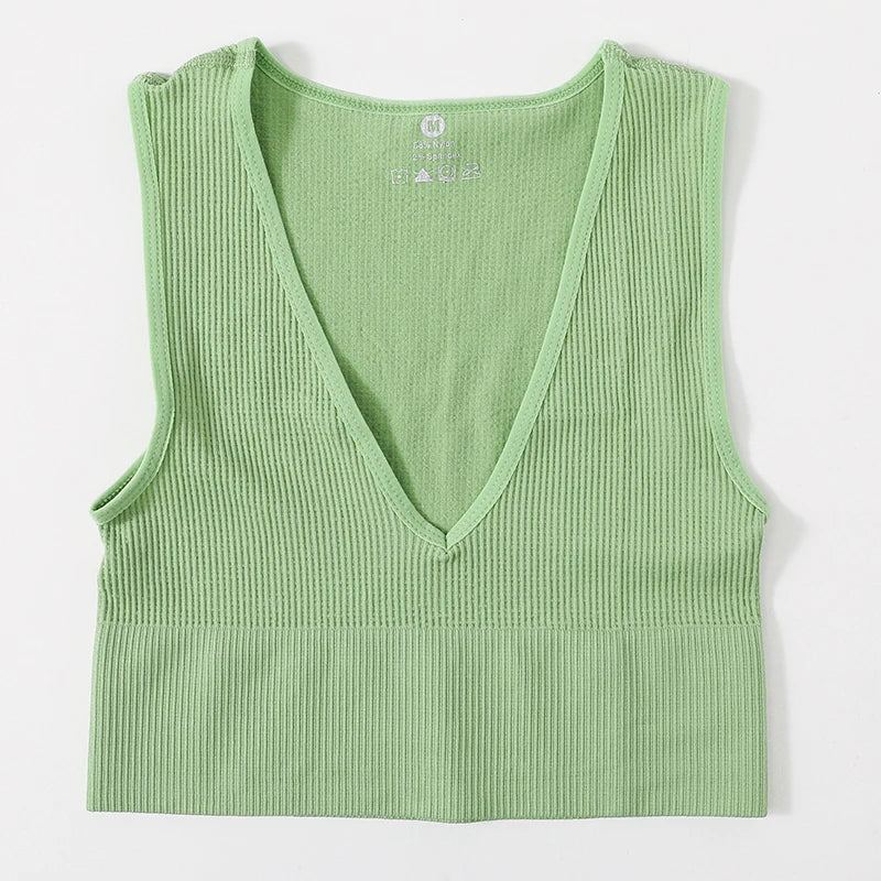 Women Crop Top Sexy Seamless Underwear Female Fitness Sleeveless Camisole Plunge Bralette Sports Cropped Tops Lingerie Aviola