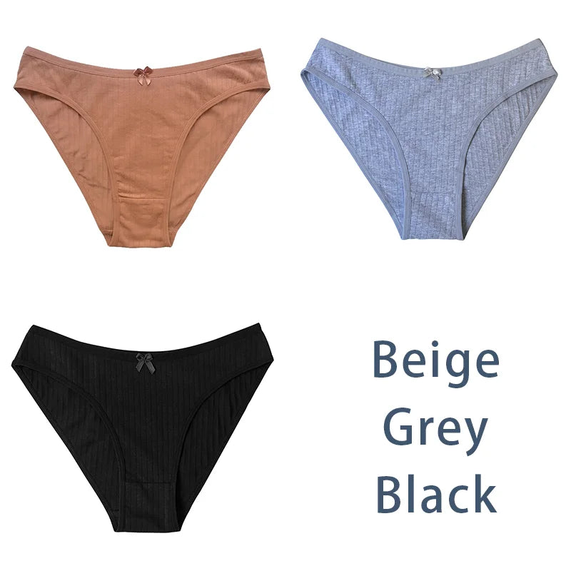 3PCS/Set Women Cotton Panties Sexy Classic Underwear Low Rise Female Rib Underpants Girls Comfort Briefs Bow Lingerie Aviola