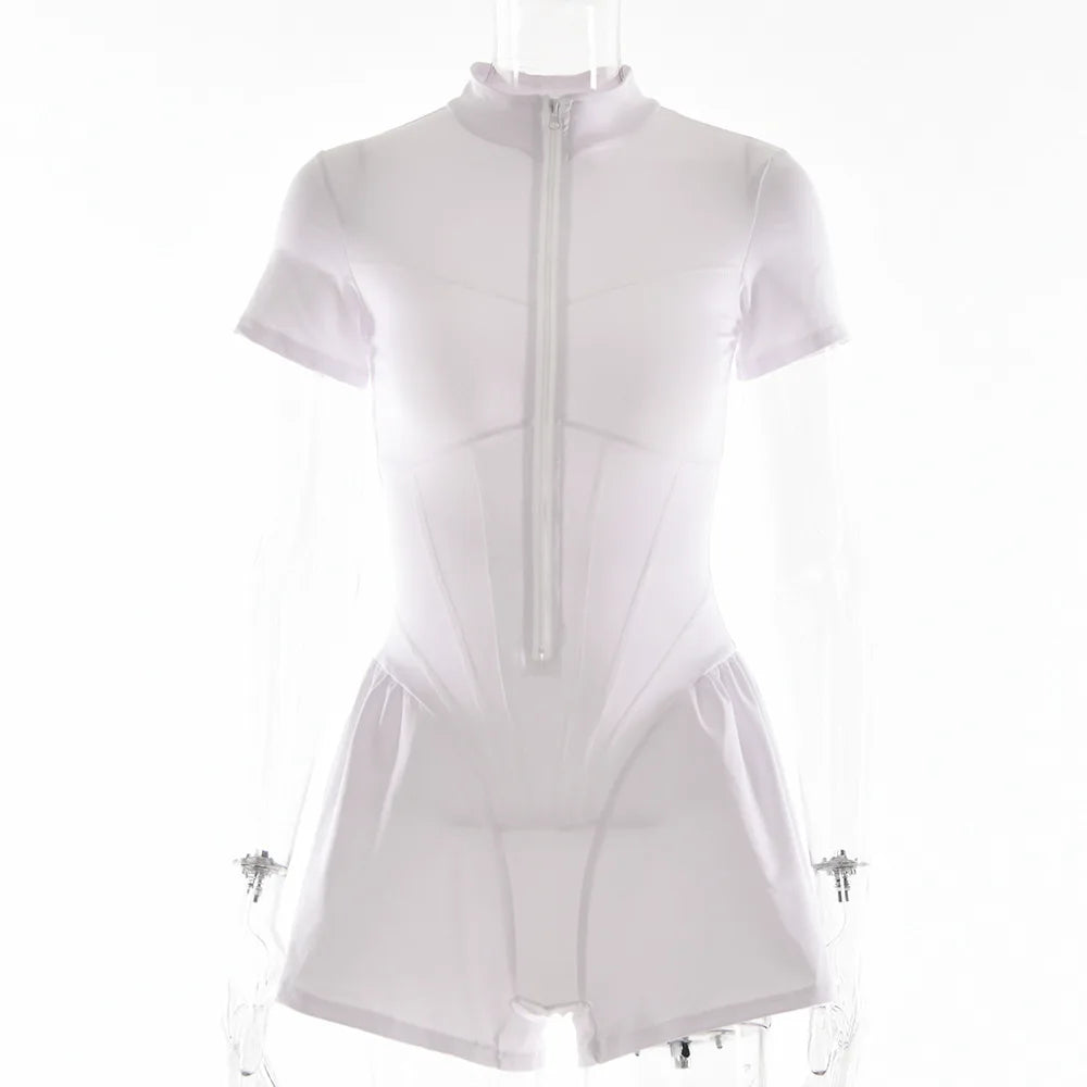 Sexy Tight Skirt jumpsuit Spring/Summer New Women's Round Neck Short Sleeve Zipper Bottom Shirt Aviola