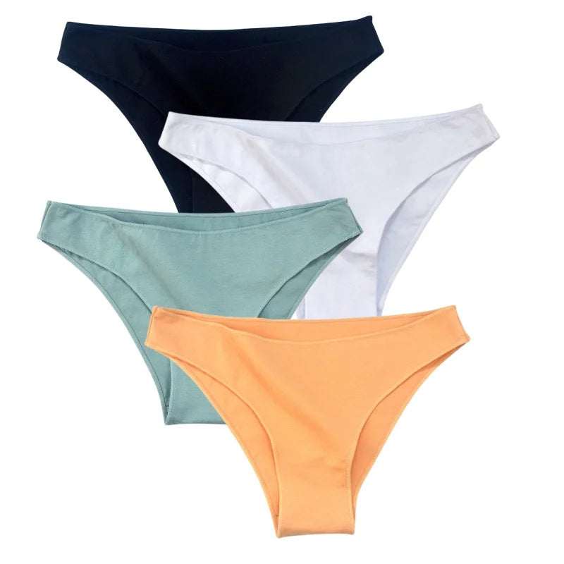 4Pcs/Set Cotton Panties Low Rise Briefs Solid Color Women Seamless Underwear Breathable Underpants Lingerie Comfy Intimate Aviola