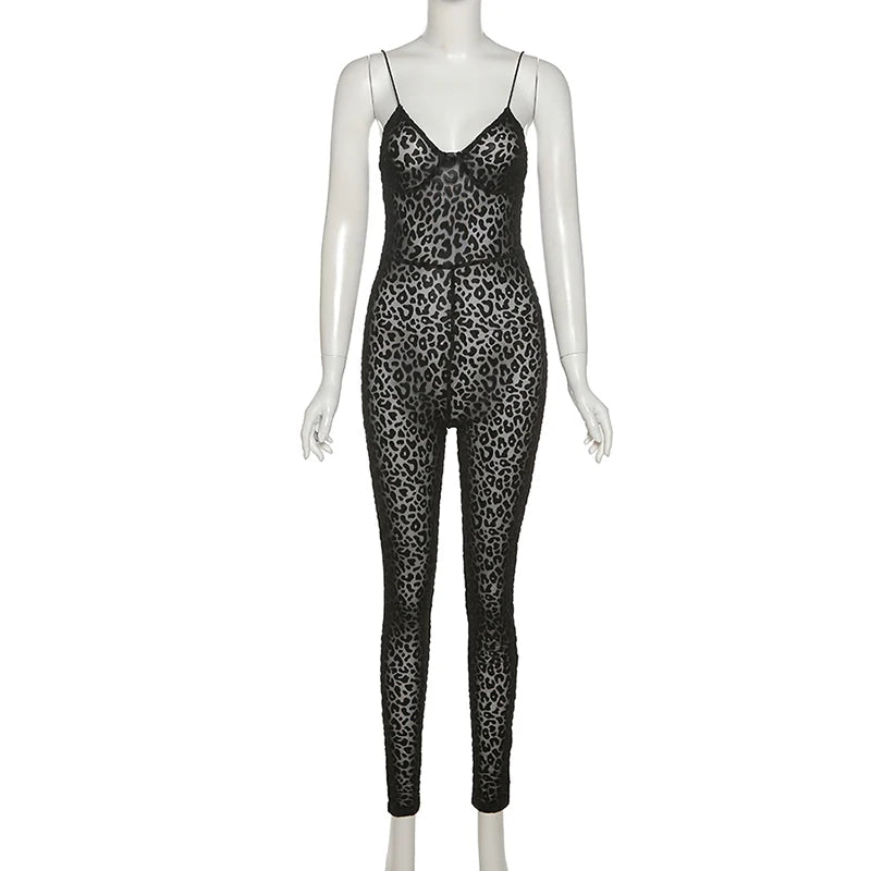 Nibber Leopard Print Sexy Skinny Women Jumpsuit Sleeveless Backless Fit Workout Thin Activewear Party Nightclub Stretch Outfits Aviola