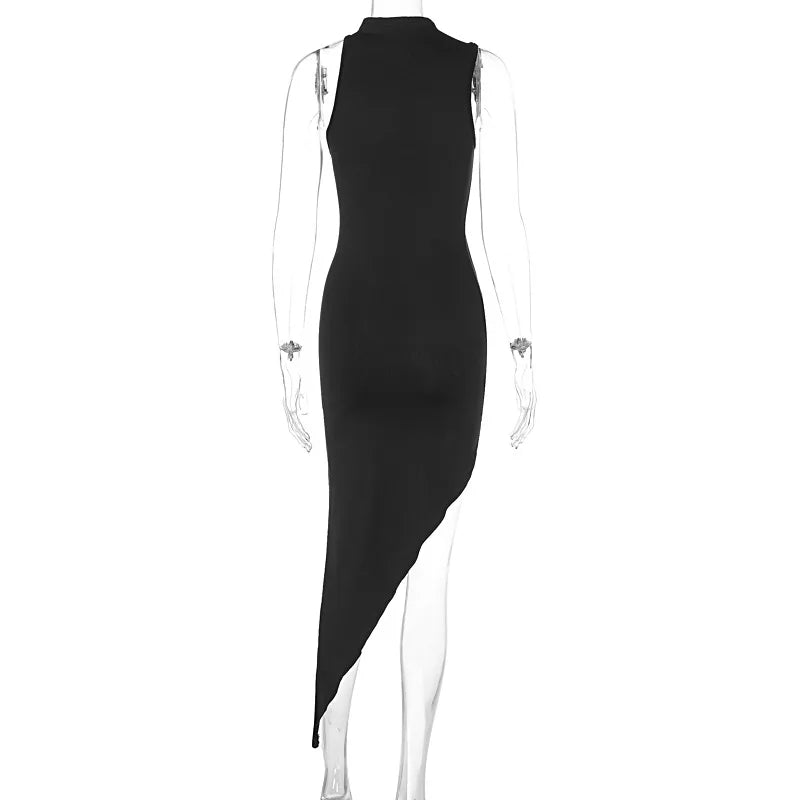 Nibber Rings Patchwork Dress Women Sexy Irregular Hollow Sleeveless Midnight Hottie Club Party Hipster Solid Slits Long Bodycon Aviola