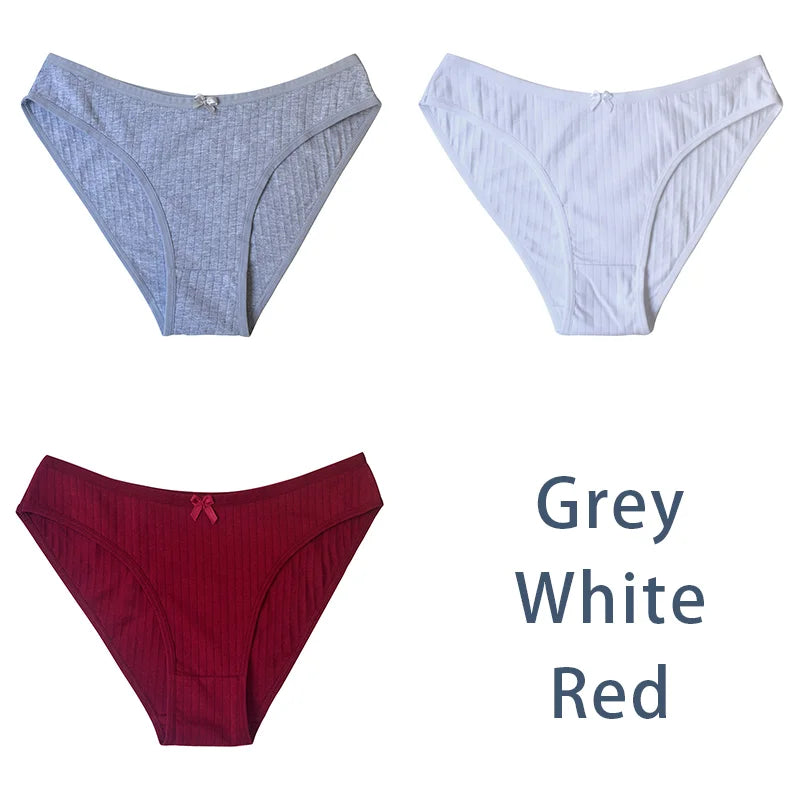 3PCS/Set Women Cotton Panties Sexy Classic Underwear Low Rise Female Rib Underpants Girls Comfort Briefs Bow Lingerie Aviola