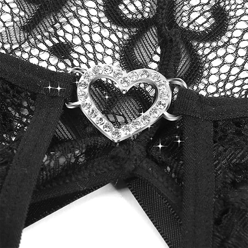 Porno Crotchless Underwear For Women Lace Cutout Transparent Teddy Erotic Costumes Sexy Lingerie Deep V Open Bra Baby Doll Dress Aviola