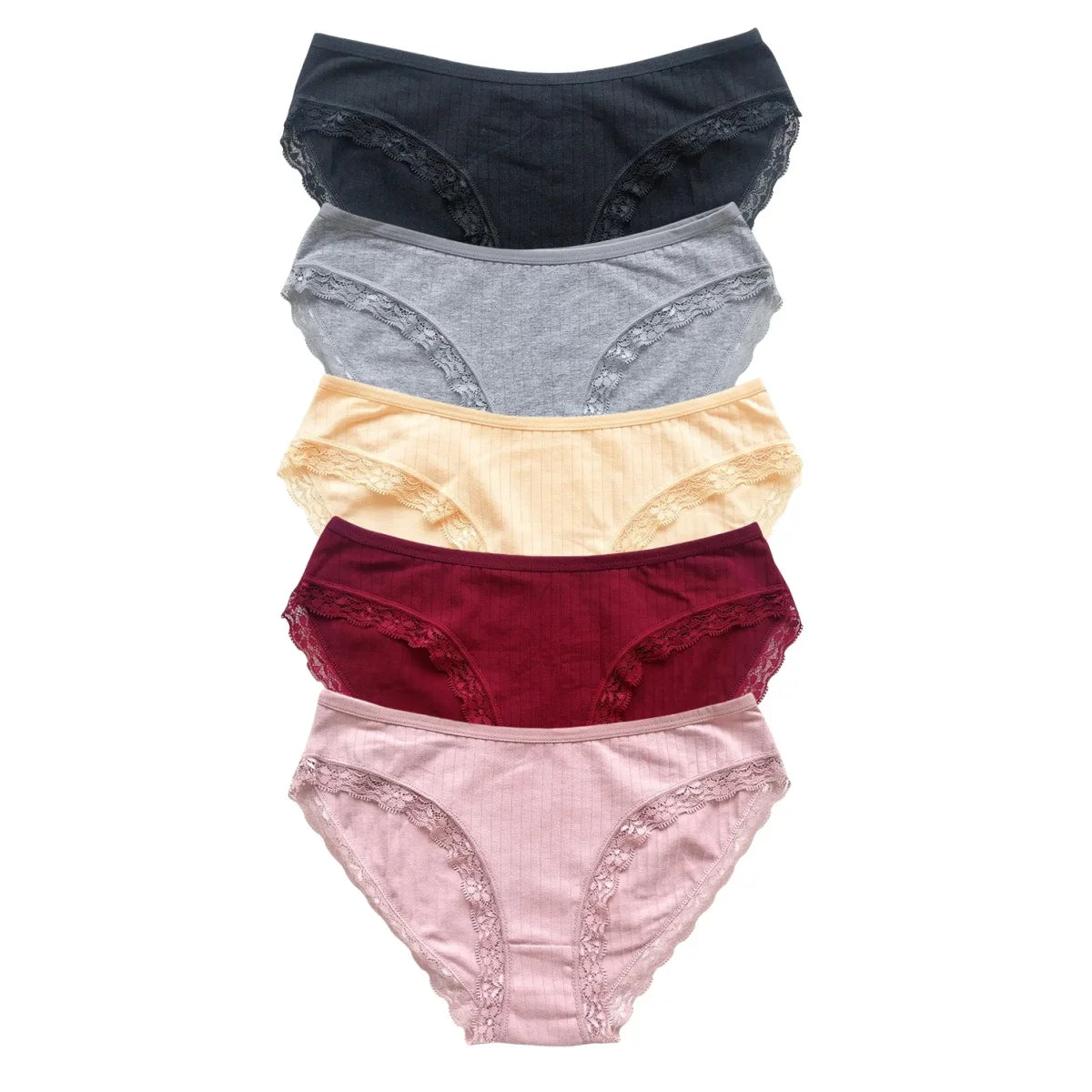 5Pcs/Set Cotton Panties Women Lace Trim Briefs Female Underpants Solid Color Panty Seamless Underwear M-XL Panties Lingerie Aviola