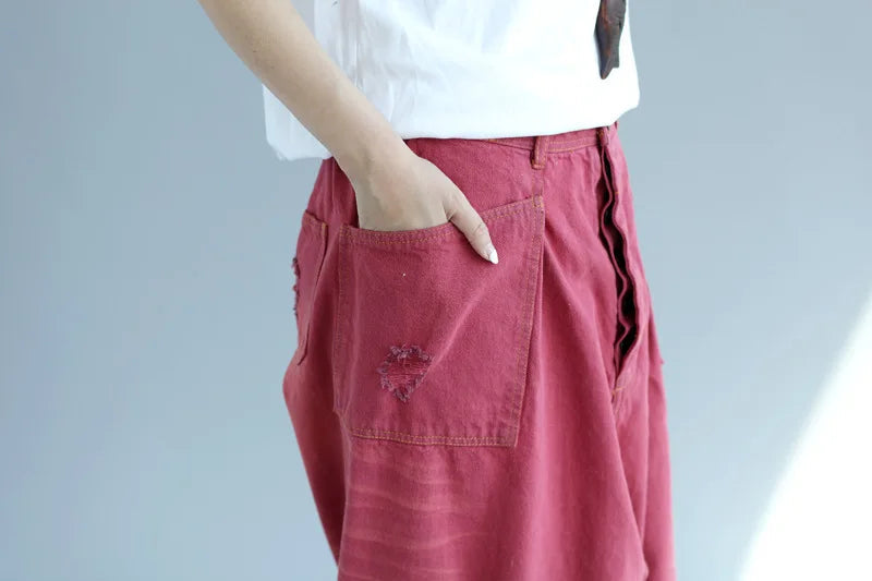 Denim Pant Women Jeans Calf Length Pants High Waist Straight Trousers Y2k Streetwear Elegant Mom Jeans Casual Hole Loose 2025 Aviola
