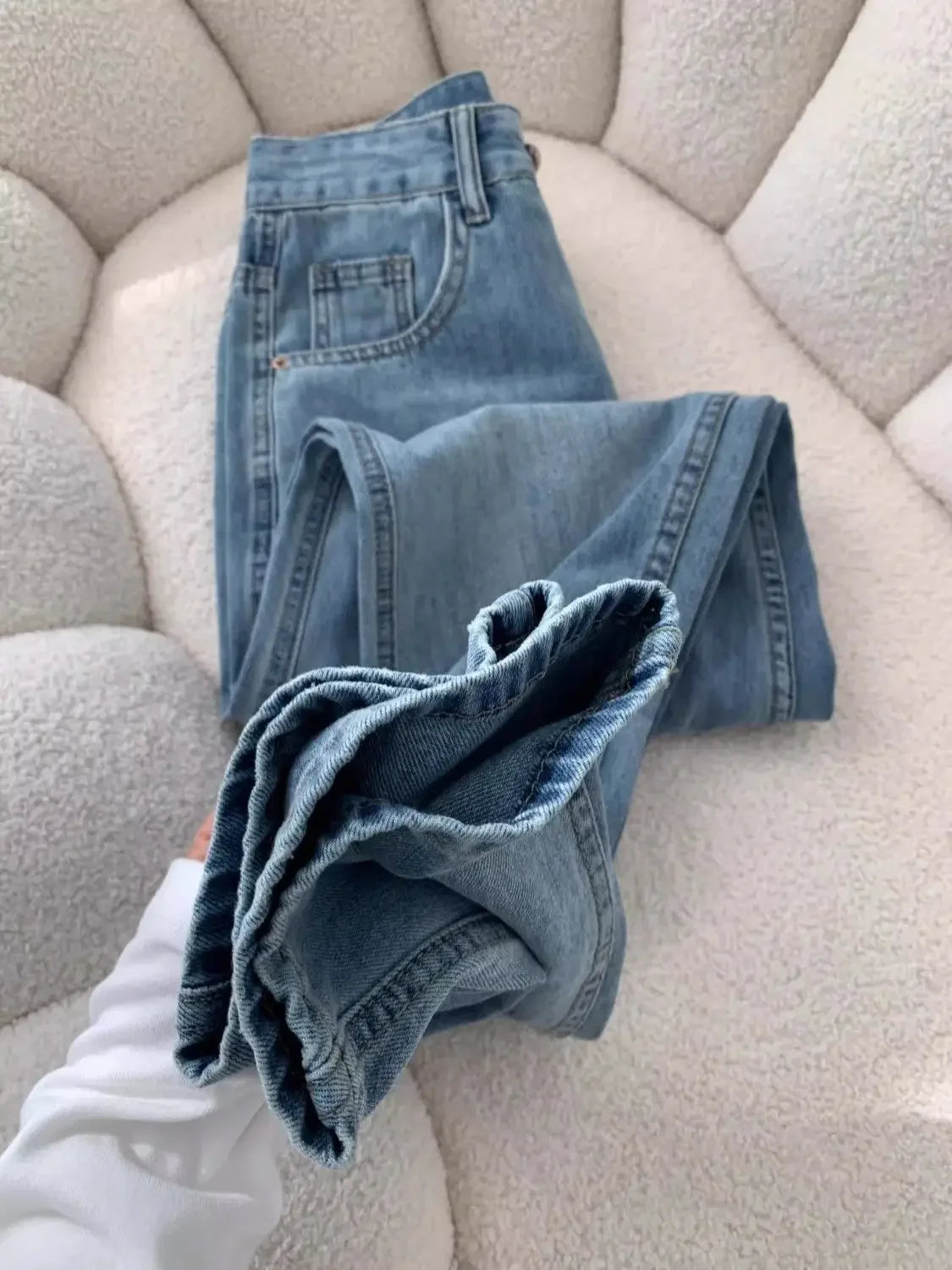 Wide Leg Jeans Women Denim Straight Pants Floor Length 2025 Streetwear High Waist Pockets Distressed Mom Jeans Vintage Trousers Aviola