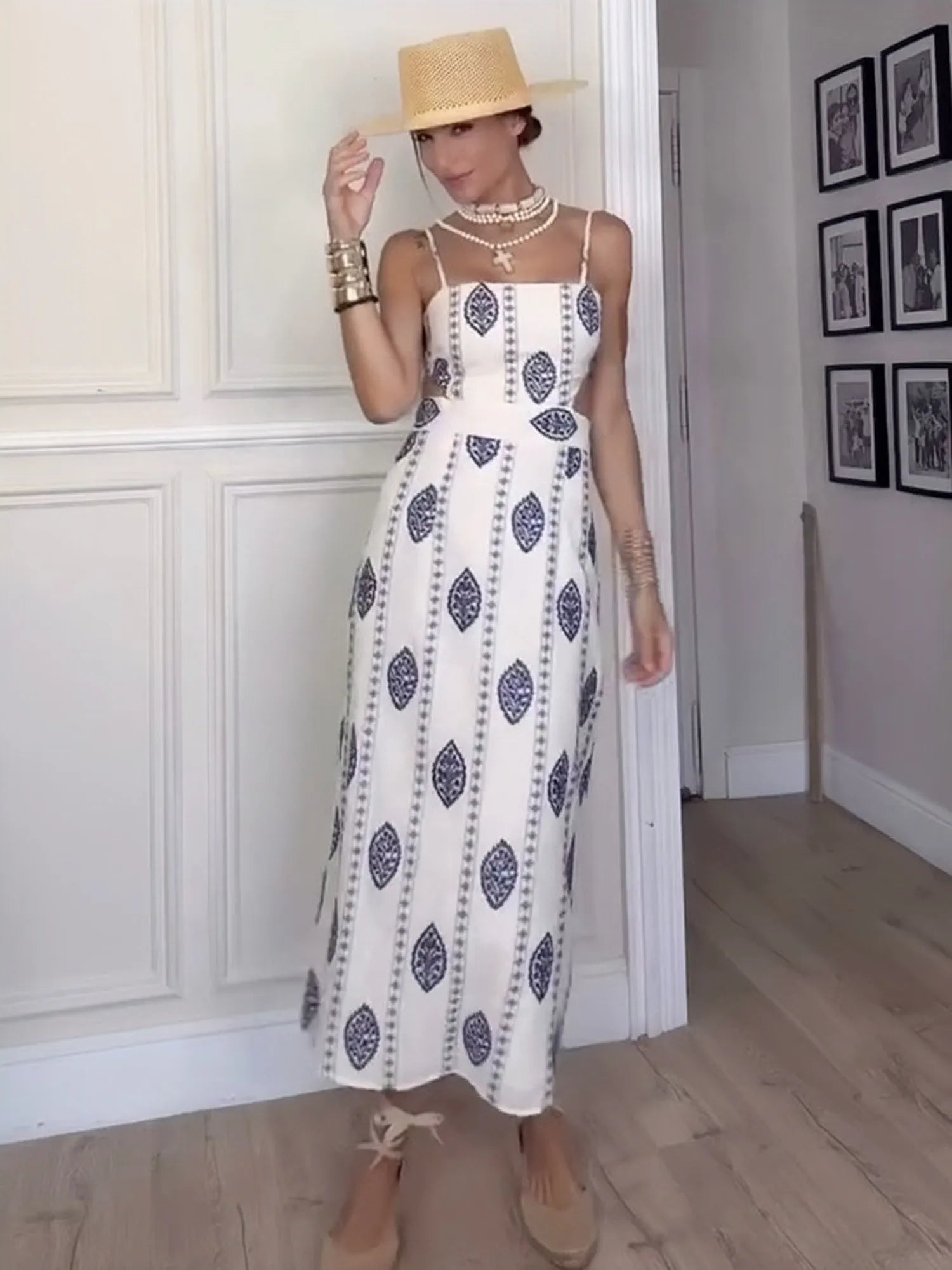 UNIZERA Women's Hollow Embroidery Suspender Dress Slim Midi Skirt Fashionable Chic Summer 2025 New Arrival Aviola