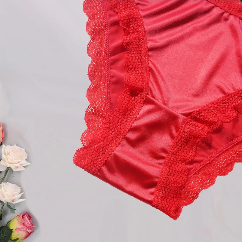 5PCS/Set Seamless Satin Panties Low Rise Lace Patchwork Briefs Solid Color Comfortable Breathable Women's Underwear Lingerie Aviola