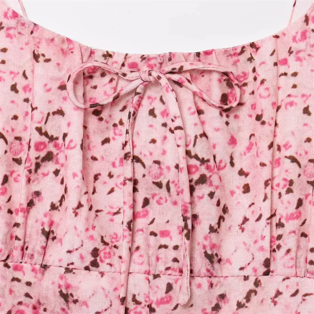 BM&MD&ZA2025floral square neck waist high waist suspender dress pocket decoration short skirt summer new women's clothing Aviola