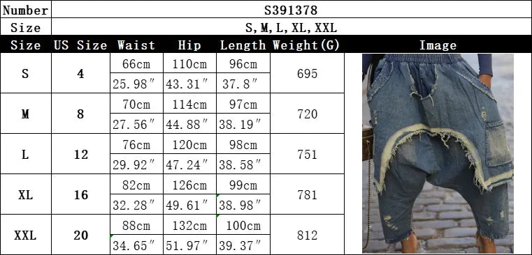 Jeans Women Harem Pants Hole Elastic Waist Tassels Washed Denim Pants Punk Y2k Streetwear 2025 Ripped Ankle Length Trousers Aviola