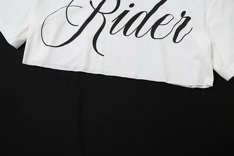 Nibber Classic Loose Letter Print Mini t-Shirt Women Summer Trend Biased Collar Versatile Street Skinny Simple Party Daily Tops Aviola