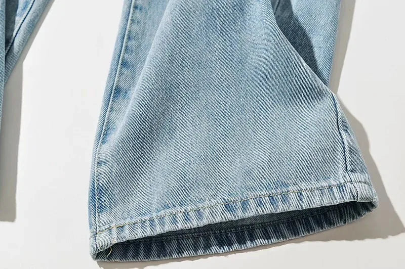 Spliced Wide Leg Denim Pants Women Ankle Length Jean Solid Loose Pockets High Waist Washed Vintage Jeans Zipper Fly Basics 2024 Aviola