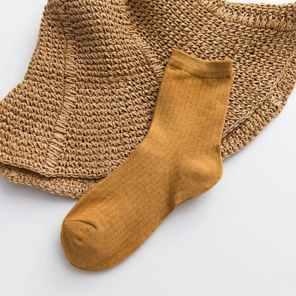 6 Pairs Solid Casual Socks Spring Japanese Style Middle Tube Socks Aviola