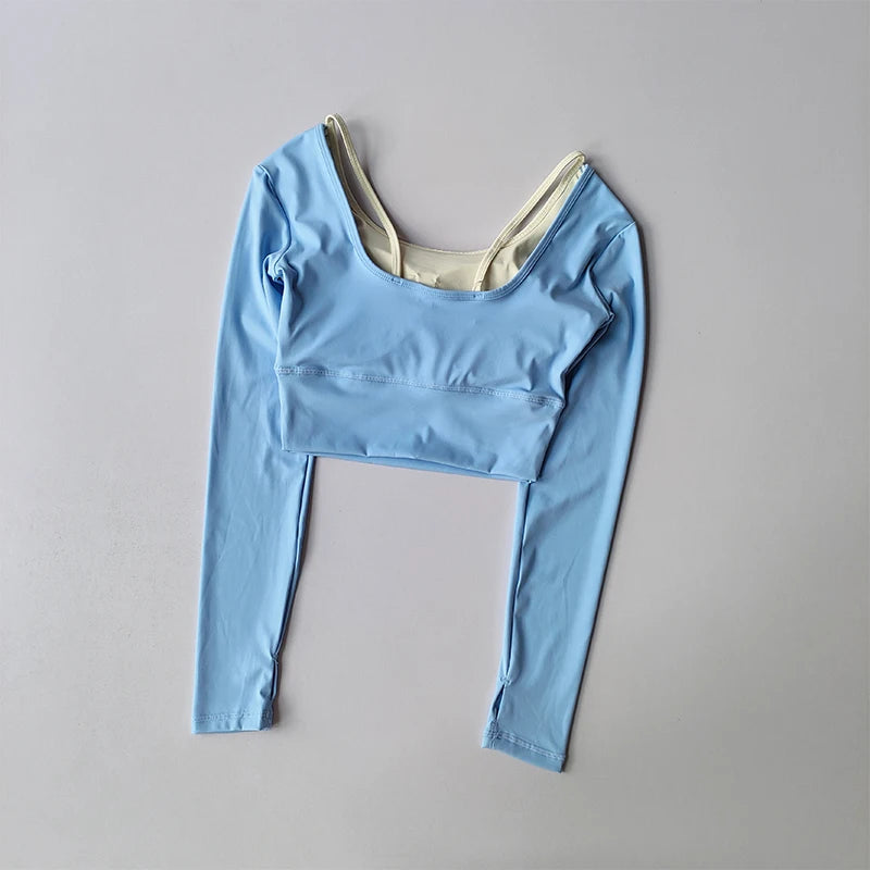 Autumn New Yoga Outfit Women's Sports Top Long Sleeved with Chest Cushion Tight Slimming Long Sleeved Running Fitness Yoga Shirt Aviola