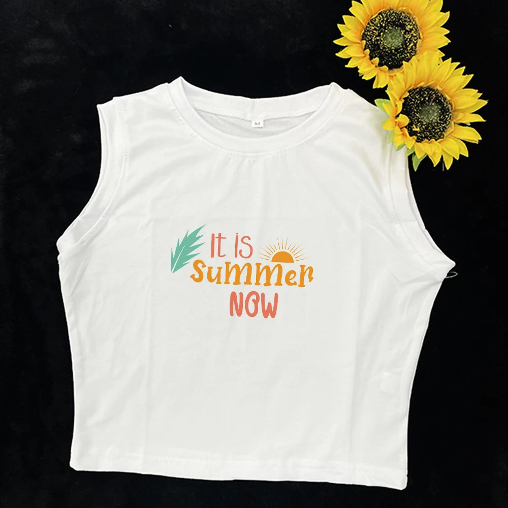 2024 Europe and the United States street new print season art text short sleeve women Y2K women's T-shirt vest halter Aviola