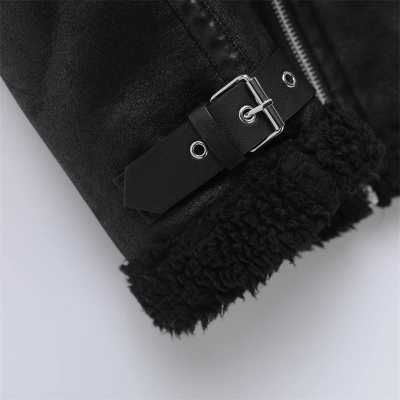 RARF 2024 women's thickened warm fur integrated grab fleece double-sided jacket jacket women's biker top Aviola